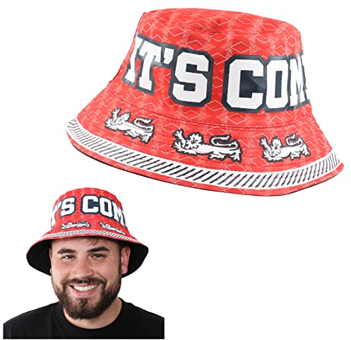 I LOVE FANCY DRESS LTD England Fischerhut, 1 Stück, roter Fischerhut mit Löwen und It's Coming Home-Aufdruck, englische Fußball-Weltmeisterschafts-Zubehör