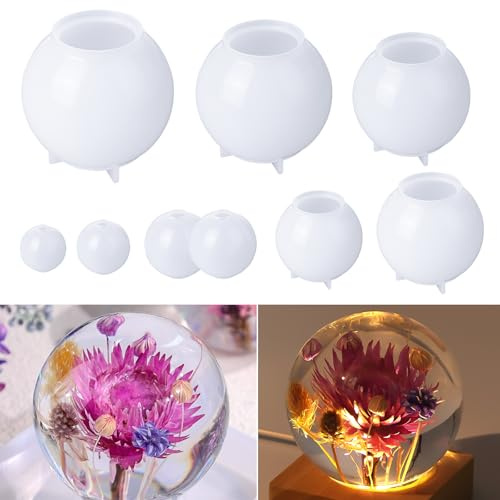 LET'S RESIN Lot de 9 moules en silicone en forme de sphère 3D sans couture pour la conservation des fleurs, moulage de résine, cadeaux de Noël, savon, bougies
