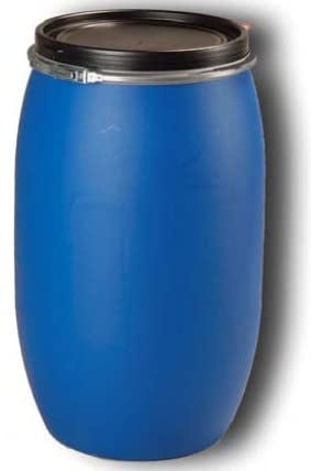 Fut plastique 120 Litres avec Couvercle Hermétique et Poignées - Bidon Ouverture Totale, Conteneur de Stockage Solide pour Liquides, Solides, Déchets