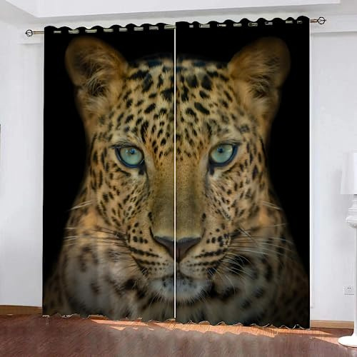 GIOVIA 3D Leopard Vorhänge Abdunkelnde mit ösen 2 Stücks Gardinen Blickdicht Verdunkelungs Tier Leopard Kälteschutz Scheibengardinen für Junge Mädchen Schlafzimmer B 280 X H 260 cm