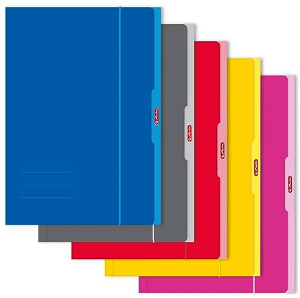 Herlitz 444315 Sammelmappe A3, farbig sortiert: rot/gelb/pink/grau/blau - keine Farbauswahl möglich, 5 Stück