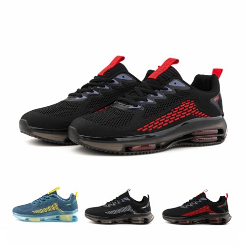 Hitmars Turnschuhe Herren Laufschuhe Herren Sportschuhe Atmungsaktiv Joggingschuhe Leicht Walkingschuhe Outdoor Laufschuhe Sport Run Sneaker Herren N2 Schwarz und Rot Größe 44 EU