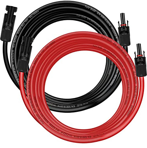 Solarkabel 6mm²/4mm², Solarkabel Verlängerung 1/2/3/5/10M, Solarkabel Verlängerungskabel mit Buchsen und Steckern für Photovoltaische Solarsysteme(Rot/Schwarz)6mm²3M