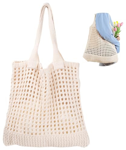 Daelesr Strand Tasche Damen Umhängetasche, Hohle Strickhandtasche, Gewebte Mesh Schultertaschen, Crochet Beach Tote Bags Sommer Casual Tasche für Den Täglichen Gebrauch Urlaub Picknick (Aprikose)