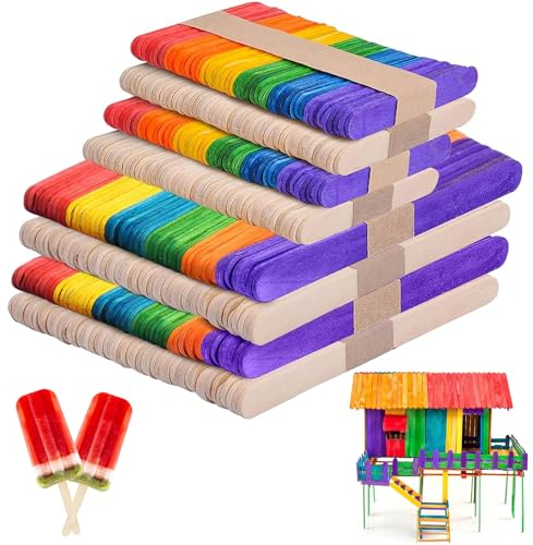 Giugio 400 Stück Holzstäbchen Eisstiele Holz, Eisstiele aus Holz zum Basteln, Bunt Natur Eisstäbchen Holzstäbchen Holzspatel, Holzstäbe Holzspatel Zum Basteln, DIY Eis Am Stiel und Bastelarbeiten (B)