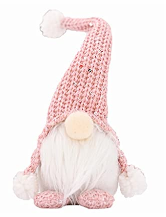 GBEN Weihnachtspuppe Baumpuppe mit handgestrickter Mütze Weihnachten sitzender -Mann kreative Walddekorationen Wohnkultur Holz Regenbogen Weihnachten Deko Wichtel Figuren (Pink, One Size)