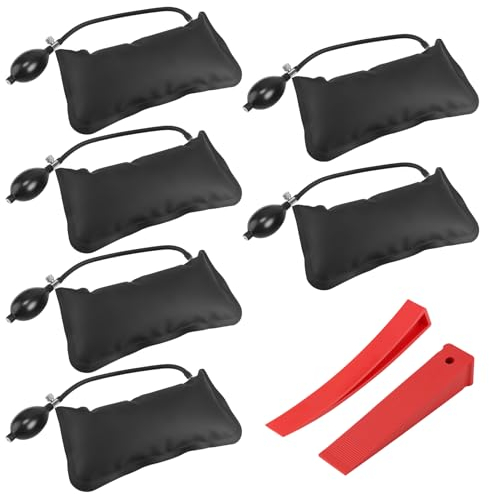 EXLECO 6er Montagekissen Hebekissen Pumpkissen Air Pump Wedge Luftkissen Montage Spreizkissen Pneumatikspanner mit 2 Hebelwerkzeug für Tür Fenster Installation