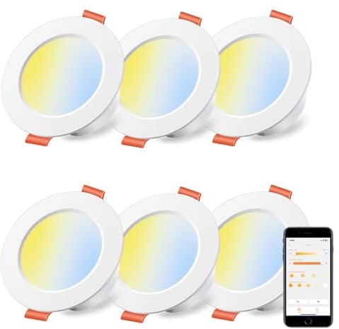 iLC Inteligente Alexa Foco Empotrable LED 10W (equivalente a 80W), Compatible con Alexa (se necesitan dispositivos Echo), Ø95-110mm, 2700K-6000K Downlight Plafón Luz de Techo (6 unidades)