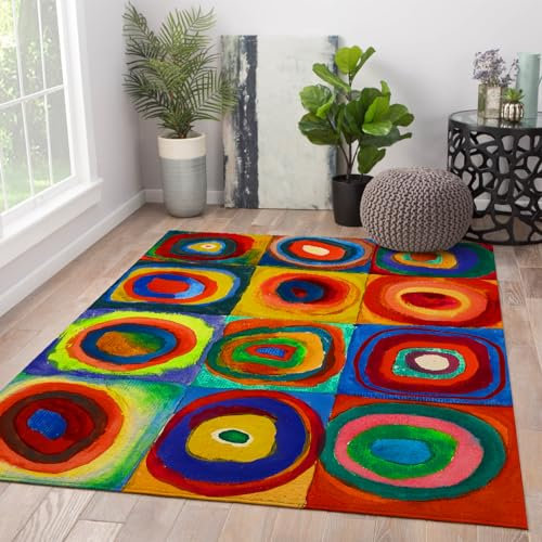Via Vela Matisse Arealteppich für Kinderspielzimmer Bunter Teppich waschbar für Kindergarten Mädchenzimmer Rutschfester Flachflorteppich für Eingangsbereich Büro-Innenbereich 40x60 cm