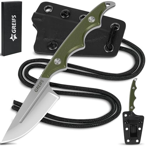 GREIFS® Neck Knife NEXUS mit Kydex Scheide, Clip und Paracord zum Umhängen oder Einstecken, Tactical Survival Outdoor EDC Messer versteckt Tragen - Legal in Deutschland
