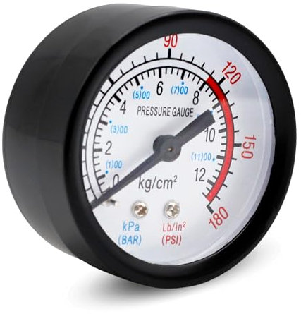AUTOZOCO Manómetro del compresor de la presión de la bomba de aire del gas, Manómetro de aire, Medidor de presión de aire, mide la presión del aire 0-180 PSI (0-12 Bar), Diámetro de rosca: 13 mm