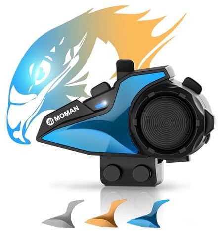 Motorrad Headset Intercom, Moman H2E Adlerähnliches Motorradhelm Kommunikationssystem mit Dual-Chip für Audio-Multitasking Helm Gegensprechanlage Kopfhörer mit HiFi/Musik Teilen/FM/AI Sprache (1 Pack)