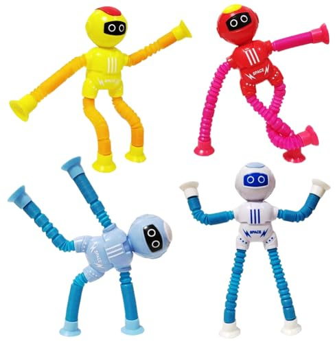 Telescopic Suction Cup Robot Toy, 4Pcs Robot Tubes, Fidget Toys, Pop Tubes Decompress Educational Sensory Toys for Kids & Adult