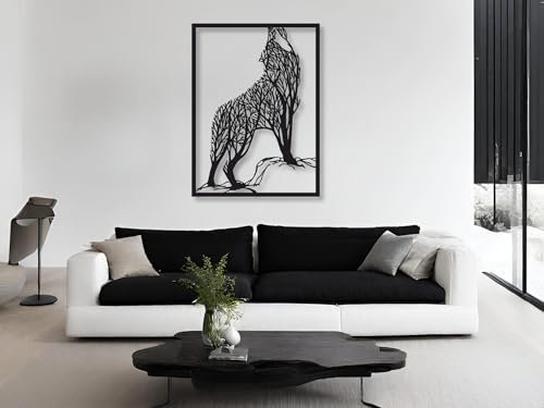 VAILLA ® Hirschkopf Wanddeko, Hirsch Wanddekoration aus Holz, Wandbilder Home Dekoration, 3D Wall Art, Große Wand Deko, Bilder für Schlafzimmer, Wohnzimmer und Büro (Baumwolf 2)