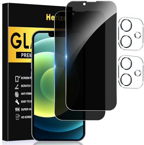 Herize [2+2 Pack] Privacy Screen Protector for iPhone 12 with Camera Lens Protector, 6.1 Inch Tempered Full Screen Glass Accessories, Anti-Spy, Bubble Free, Case Friendly