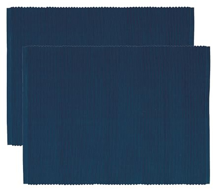 LINUM Uni 2-er Pack Tischsets für Esstisch 35x46 cm, 100% Gerippte Baumwolle, Maschinenwaschbar, Indigoblau