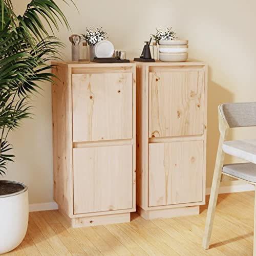 Iiaky Aparador 2 uds Madera Maciza de Pino 31,5x34x75 cm Muebles Auxiliares Cocina