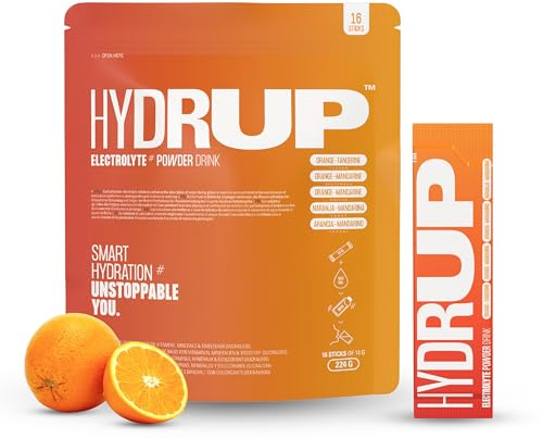 HYDRUP - Elektrolytgetränk ohne Zucker in Pulver 1733 mg - Sofortige Hydration & Energie mit Vitaminen B und C - Orangengeschmack - 16 Sticks je 14 g - Gluten- & Laktosefrei