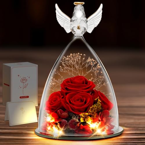 Johiux Mama Oma Frau Engel Figur Geschenke für Sie,Infinity Rose Geschenke,Ewige Blume Geschenk,Jahrestag Valentinstag Geburtstag Geschenk für Freundin Ehefrau Mama Oma.