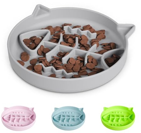 Slowpaw Silicone Cat Slow Feeder，Slow Feeder Cat Bowl Wet Food with Suction Cups，Puzzle Feeder Cat, Cat Slow Feeder Bowl Wet Food,Cat Interactive Toys ，Effectively Reduce Overeating in Kitty(Gray)