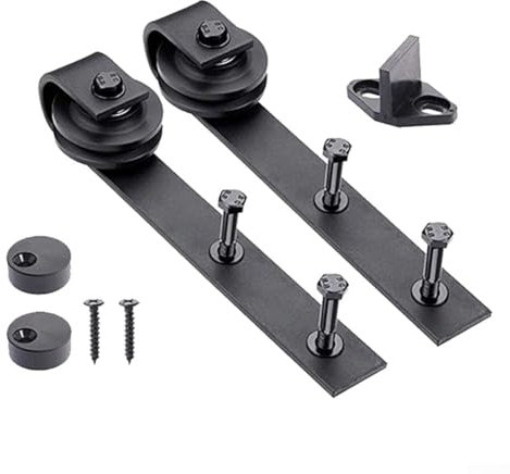 Hasaller Kit hardware per porta fienile Kit hardware per porte scorrevoli pesanti Kit hardware nero per porta da fienile Binario in acciaio Kit binario per porta armadio montaggio laterale Gancio a
