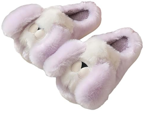 Pantofole da donna in pelliccia riccia fuzzy comode leggere traspiranti memory foam antiscivolo scarpe da casa invernali calde pantofole casual da donna di Natale pantofole da donna, Viola, 35 EU