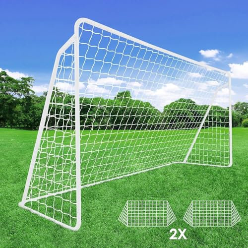 Porte da calcio, 365 x 182 cm / 240 x 150 cm, grande porta da calcio per bambini e adulti, con 2 rete per cortile, giardino, le spiagge, le scuole (Con 1 rete da calcio, 365 x 182 cm - Set di 1)
