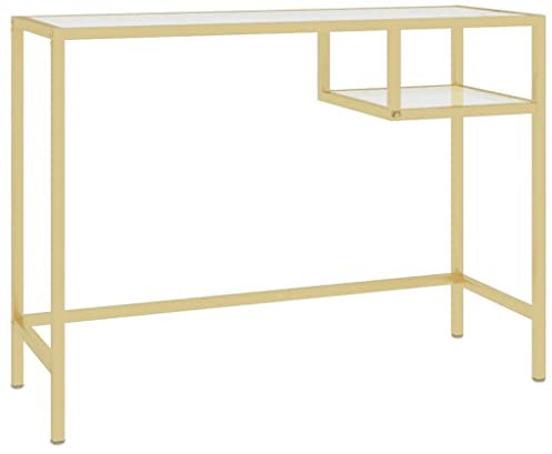 Escritorio para computadora de estilo industrial moderno con parte superior de cristal templado transparente, mesa grande de 100 x 36 x 74 cm, mesa de oficina con marco de hierro resistente, ideal