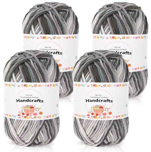 Aeelike 200g(4x50g) Farbverlauf Wolle zum Stricken, 5Ply Acrylic Baumwolle zum Häkeln, Cotton Yarn Wolle Bunt Set für Anfänger, Erfahrene Stricker, Schwarz Grau Blau