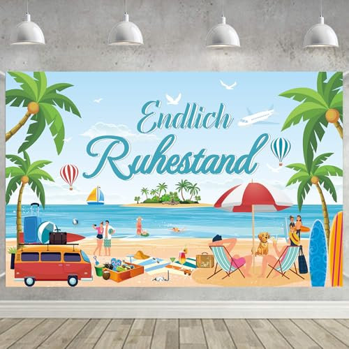 Endlich Ruhestand Banner, Rente Deko Ruhestand Hintergrund Banner Pension Abschiedsfeier Deko für Männer Frauen zum Pensionierung Büro Party, 1,8 x 1,1 m