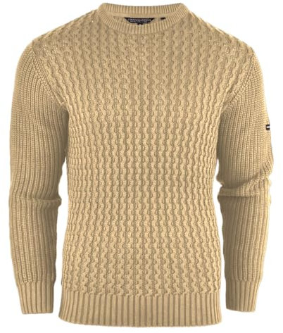 Crosshatch Mens Cotton Cable Knit Jumper Pullover Winter Sweater- 100% Cotton Stone S