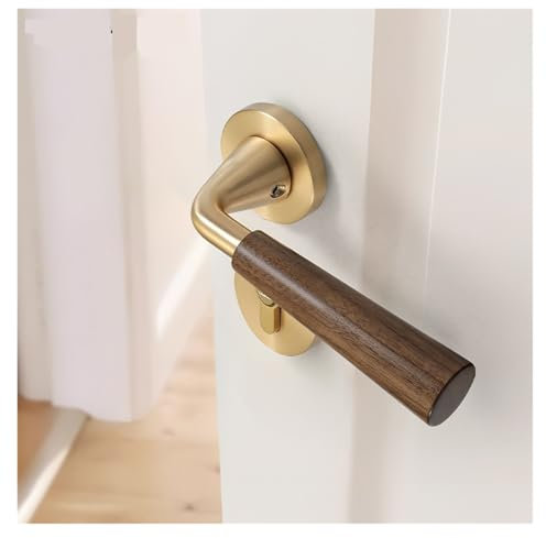 Nussbaum-Türschloss for den Innenbereich, Schlafzimmer, Zimmertür, Retro-Stil, magnetisches Türschloss, geteilter Türgriff(Copper drawing,72 magnetic lock)