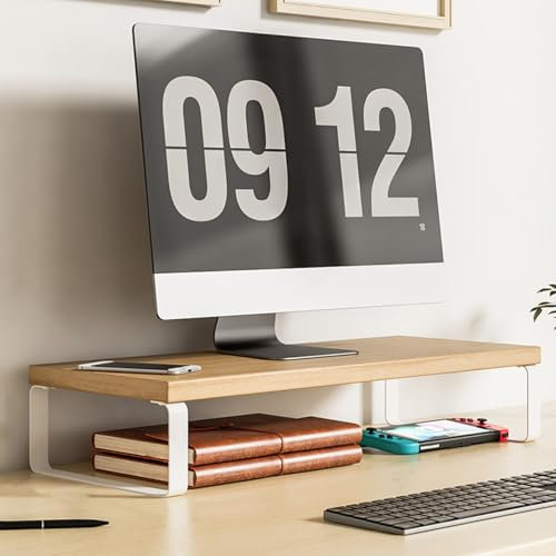 Onxyrbyte Supporto Monitor,Rialzo Monitor da Scrivania,Supporto per Monitor in Legno,Supporto per Monitor da Scrivania,Supporto Monitor Scrivania Legno,Ridurre L'Affaticamento del Collo