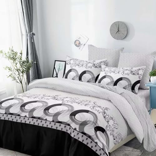 Samimi Collection Duvet Cover Set. Duvet Cover, Fitted Sheet, Pillow Case (Grey and Black, Double)