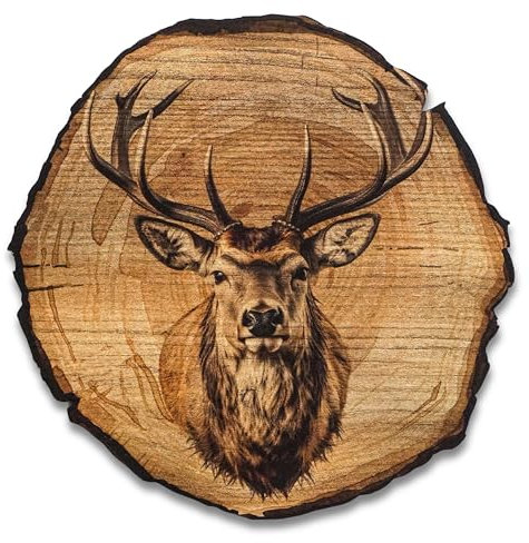 DRO Design Hirschkopf - Größe 30cm - Rustikales Wandbild im Vintage Look – Holzoptik Wanddeko mit Motiv für Wohnzimmer und Flur – Geschenkidee für Tierliebhaber, Wandgemälde