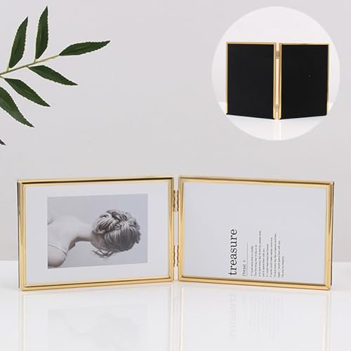 KnSam Bilderrahmen 9x13cm, Picture Frame Metall & Glas Horizontal Rechteck Portraitrahmen Tischplatte ideal für Fotos/Bilder/Collage, Gold