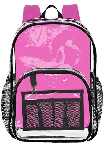 Joitme Zaino da scuola in tinta unita rosa, zaino trasparente, zaino per ragazzi, grande borsa per libri, Rosa Tinta unita, Taglia unica, Rosa Tinta unita