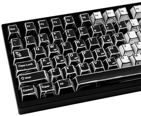 GEKUCAP PBT Keycaps, Black and White Manga Style Keycaps Set, 135 Keys Cherry Profile Dye Sub Custom Keycap Minimalis Keyboard Key caps for 60%, 65%, 75%, 100% Cherry MX Mechanical Keyboard