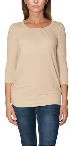 Alkato Damen Viskose Shirt 3/4 Arm Longshirt Top, Farbe: Beige, Größe: L