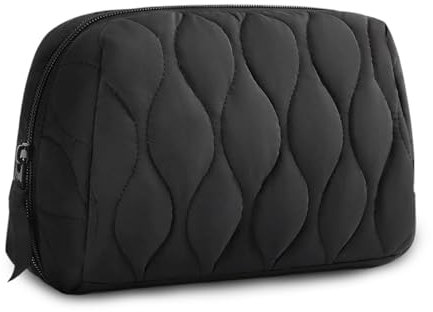 Make up Tasche Kosmetiktasche Damen mit Reißverschluss Schminktasche mit Großer Öffnung Makeup Bag mit Mehreren Fächern Ästhetischer Kulturbeutel für Damen und Mädchen Schwarz