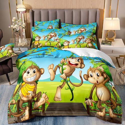VOGIAY Kinderbettwäsche Set mit 3D Affenmotiv, Einzelbettgröße Bettbezug 135x200 cm und 1 Kissenbezug 80x80cm mit Reißverschluss, Mikrofaser, 2-teilig