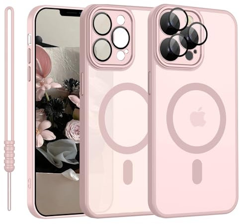 YUANDMI Coque Magnétique pour iPhone 13 Pro Max Compatible avec Magsafe, Mat Translucide Ultra - Mince Antichoc Anti Rayures Housse Étui pour iPhone 13 Pro Max Rose