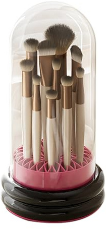 auvstar Nettoyeur Pinceau Maquillage avec Capuchon Anti-Poussière - Étui en Silicone pour Nettoyer/Ranger/Sécher les Pinceaux de Maquillage Taille 14x14x29cm(Noir & Rouge)