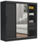 Brent - Kleiderschrank mit Spiegel und Schubladen 200cm Breit Chelsea Tomy, Schwebetürenschrank mit Spiegel, Schlafzimmerschrank, Kleiderschrank Schwarz/Schwarz