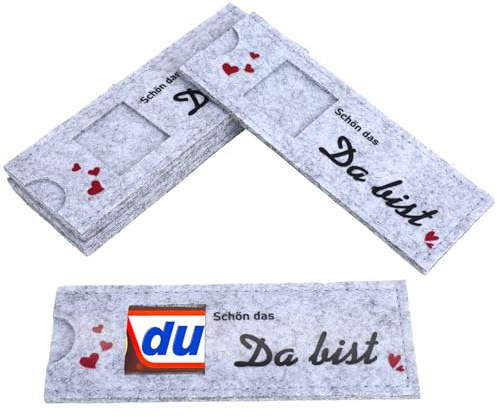 12 Stück Schön Das Du Da Bist, Hülle Filz Verpackung für Schokolade, Gastgeschenke Hochzeit, Gastgeschenke Konfirmation, Ostergeschenke Mitarbeiter(Ohne Schokolade)