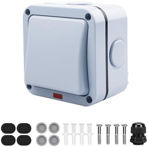 GOEDCH Interrupteur D'étanche: Lot de 2 Interrupteurs D'éclairage Extérieur, 20 A Interrupteur Universel à Ouverture Simple et Double Commande, Interrupteur de Commande avec Voyant Lumineux