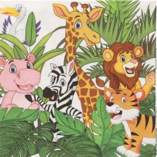 Papstar 20 Servietten Kindermotive Lustige Tiere im Dschungel als Tischdeko. Papierservietten mit Motiv. Auch für Decoupage und Serviettentechnik 33x33cm