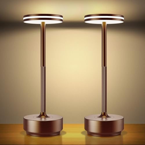 Hapfish 2 Stück LED Akku Tischlampe, 5000mAh Moderne Dimmbar Tischleuchte | Wasserdicht, 3 Farbtemperatur, Tischlampen Aufladbar für Indoor Outdoor Nachttisch Esstisch Terrasse (Braun)
