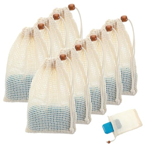 Ouligay 8 Stück Seifensäckchen Sisal Seifenbeutel mit Kordelzug Beige Natur Seifen Säckchen Seifenbeutel für Haarseife, Massage Seifensack Seife Mesh Tasche für Festes Duschgel