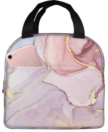 WOPQS Bolsa de almuerzo de mármol morado y dorado, bolsa bento de mano para adultos, lonchera portátil, aislada, a prueba de fugas